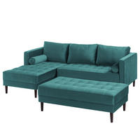 ECKSOFA - Samt - Dunkelbraun/Petrol, Birkenholz/Textil (201/155cm) - home24