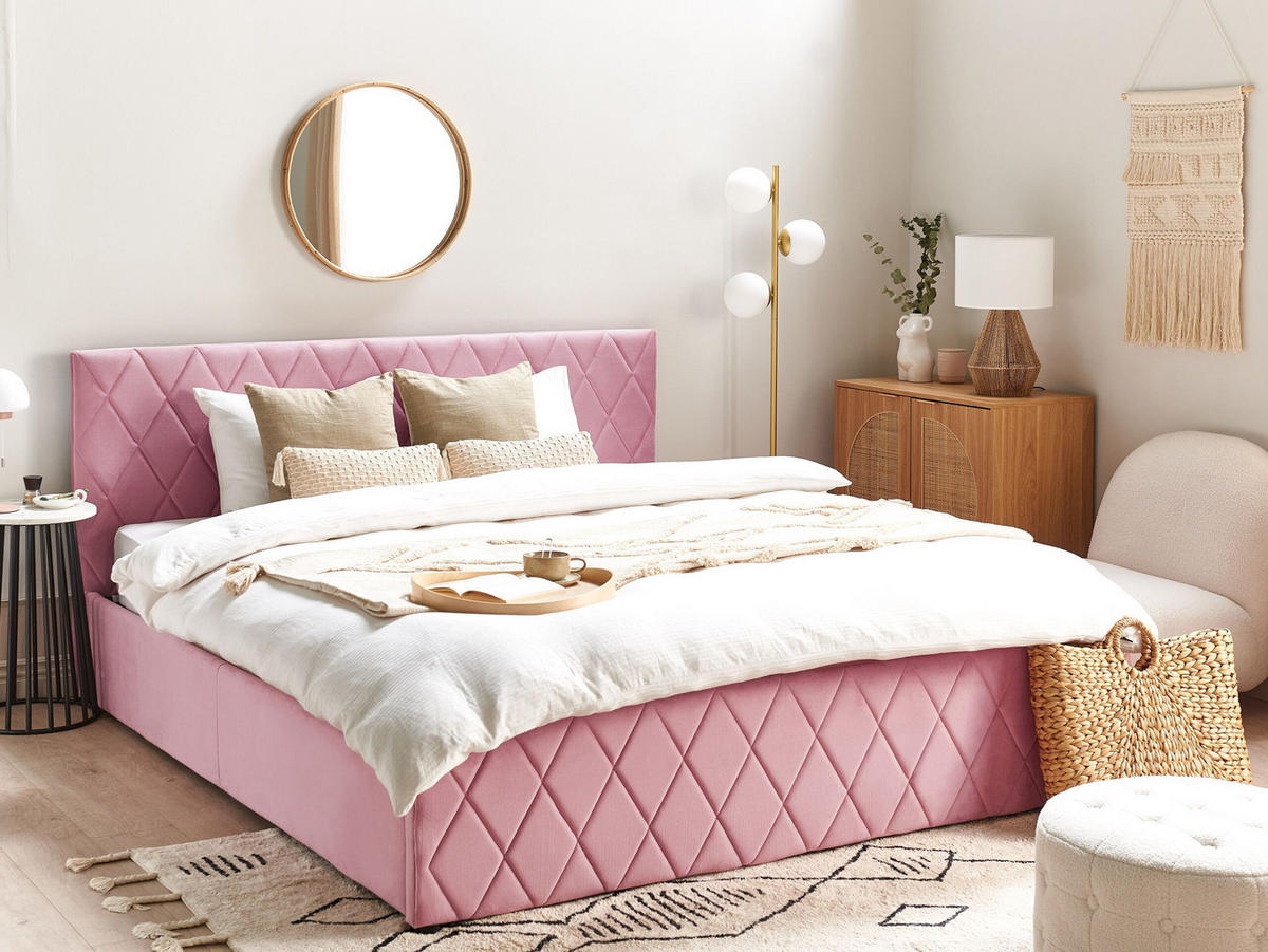 BETT mit Stauraum 180x200 cm Rosa Rochefort - Pink, Textil (180/200cm) - Beliani