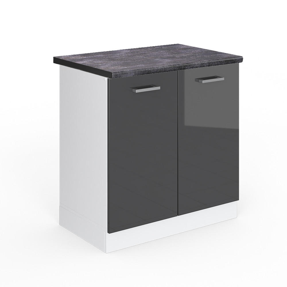 SPÜLENUNTERSCHRANK R-Line Anthrazit Hochglanz 80 cm, AP Anthrazit - Anthrazit/Weiß, Holzwerkstoff (80/81.6/60cm) - Vicco