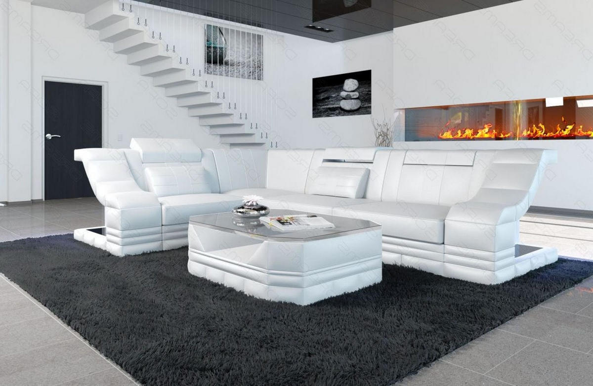 COUCH Bianchi Weiß Büffelleder - Weiß, Leder (271/196cm)