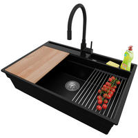 GRANITSPÜLE Oslo Pocket, 2-er set Schwarz 78/53 cm 1 Becken + Küchenarmatur 40/38 cm + Ablauf-Set + Küchenzubehörset ab 80er Unterschrank - Chromfarben/Beige, Kunststoff (78/20/53cm) - Primagran