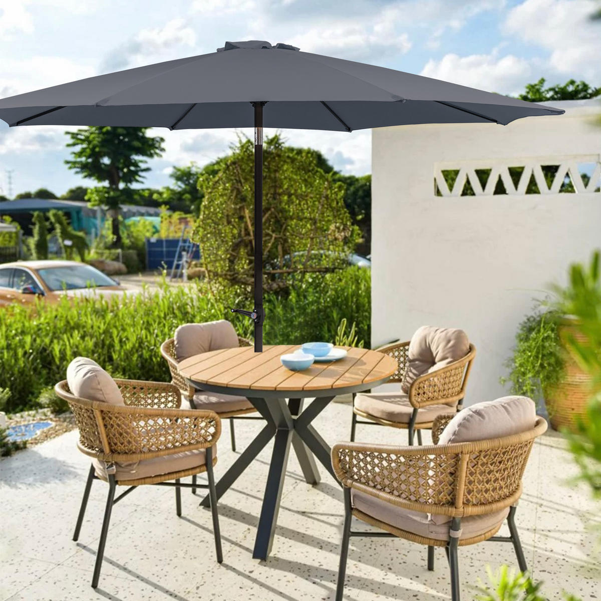 SONNENSCHIRM aus Aluminium Ø 300 cm in Dunkelgrau mit LSF 50+ - Dunkelgrau, Metall (300/300cm) - Modfu