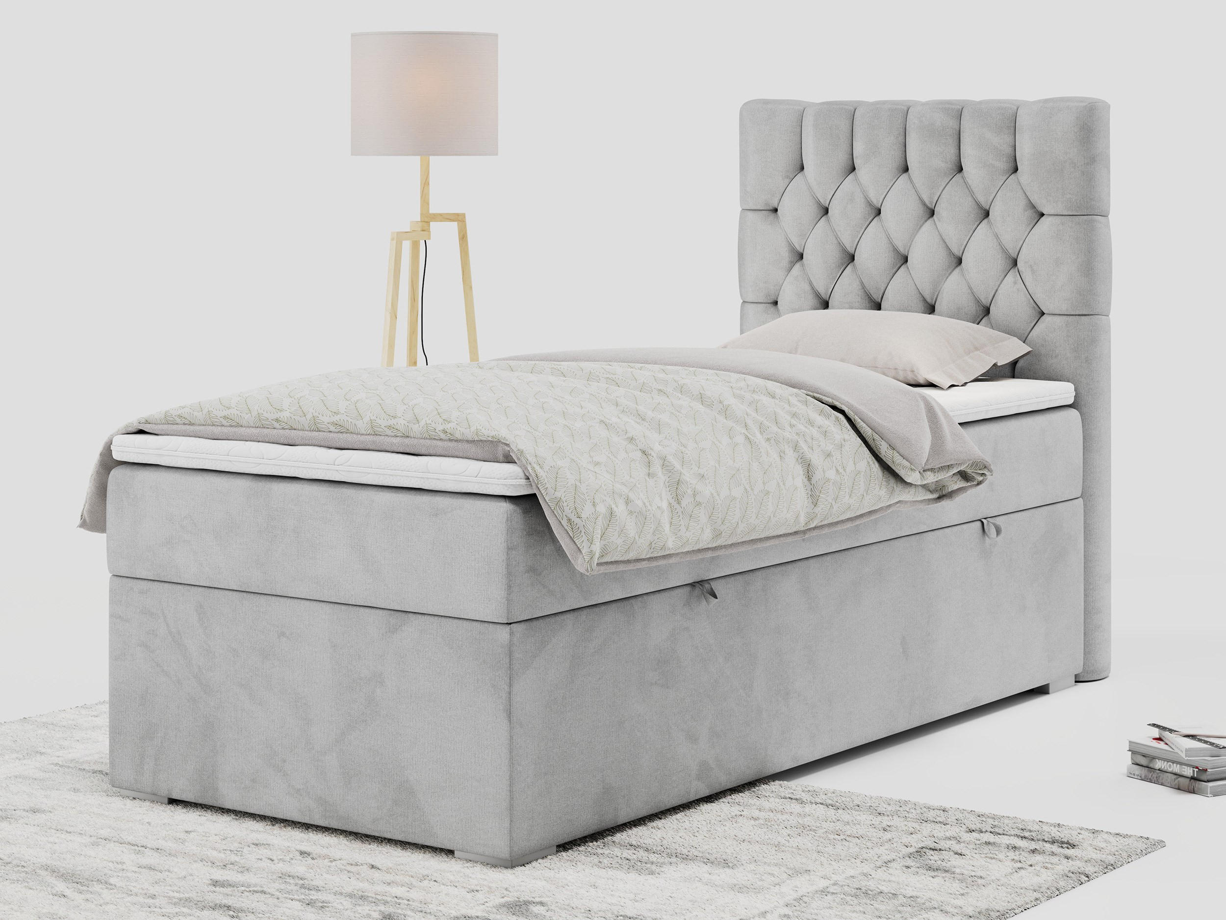 BOXBETT PERA 90/200 Hellgrau Velvet - H4 - Rechts Seite - Hellgrau, Holz/Textil (90/200cm) - MKS