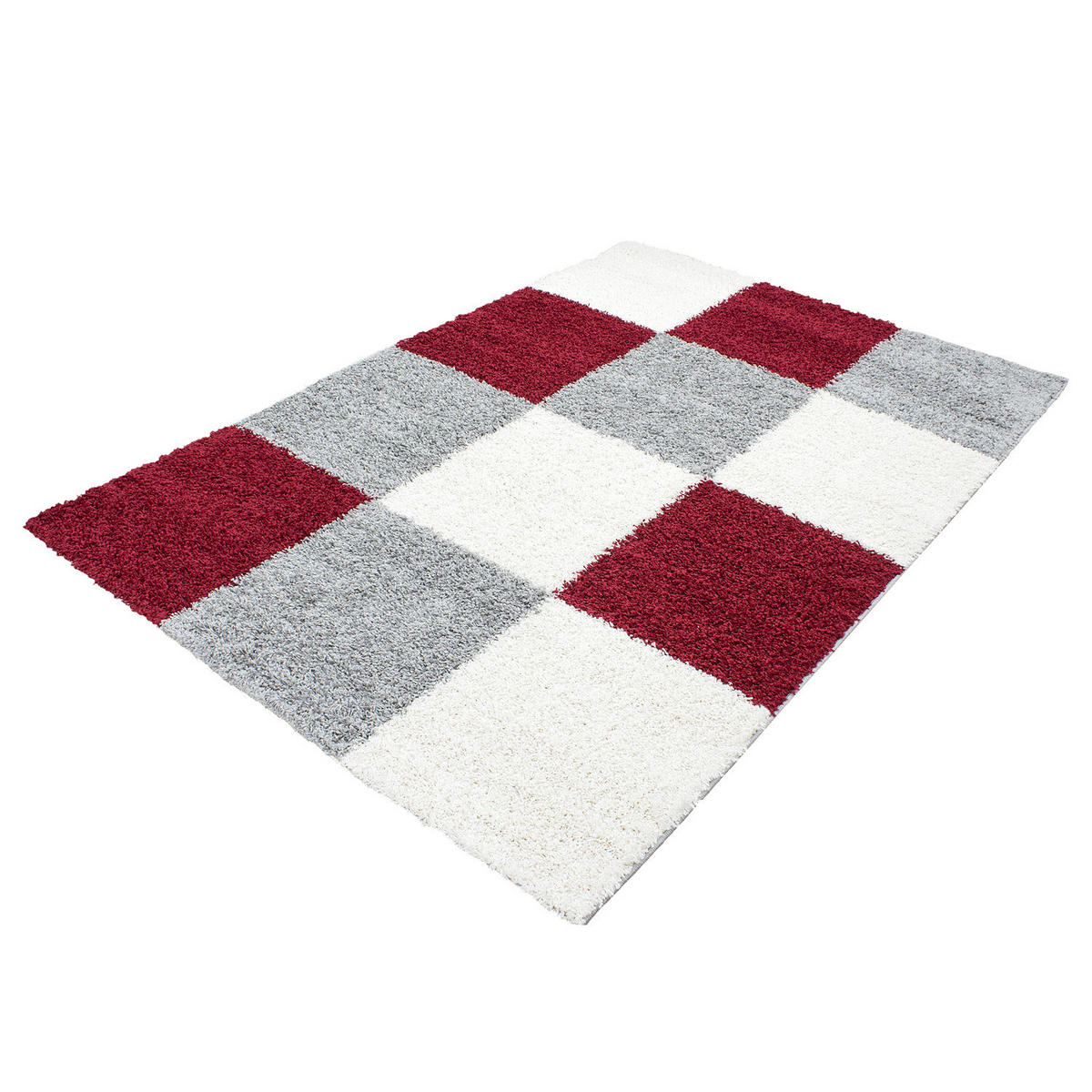 TEPPICH Hochflor Karo Polypropylen Wohnzimmer Shaggy Rot Läufer 60x110 - Rot, Textil (60/110cm) - KADIMA DESIGN