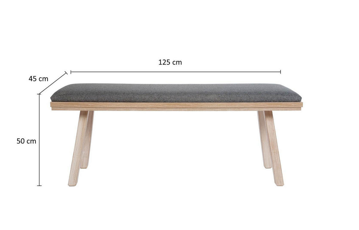 GARDEROBENBANK Die Zeitlose - Eichefarben/Grau, Holz/Textil (45/50/125cm) - Kundler Home