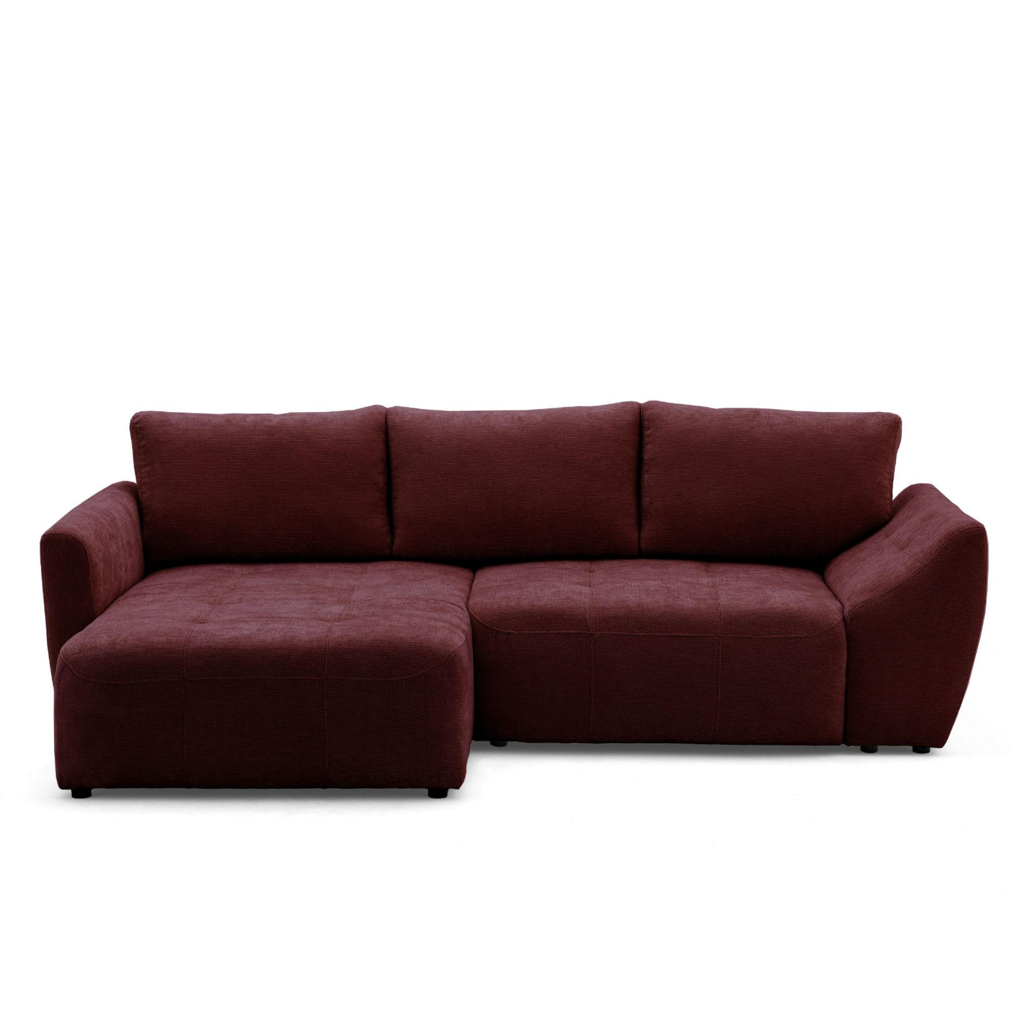 ECKSOFA NICE L Links mit Schlaffunktion 137x204 Chenille Rotwein - Schwarz/Dunkelrot, Holz/Textil (260/165cm) - Muffo