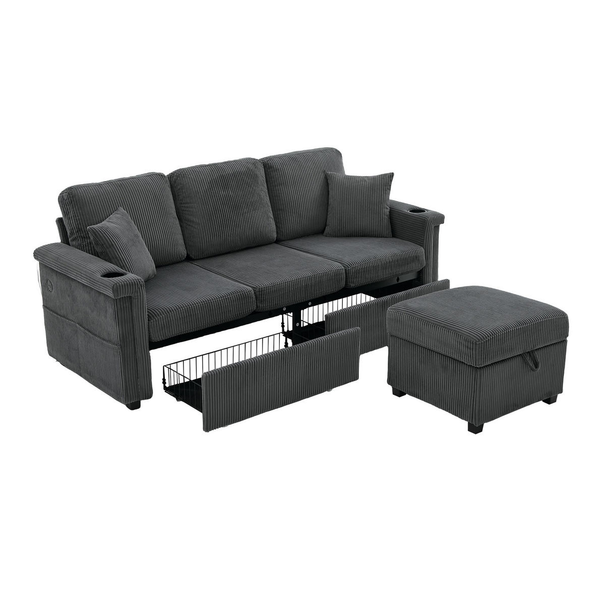 SOFA Corduroy mit LED und USB-Anschluss Stauraum 194/73/81 cm Dunkelgrau - Dunkelgrau, Textil (73/194cm) - Redom