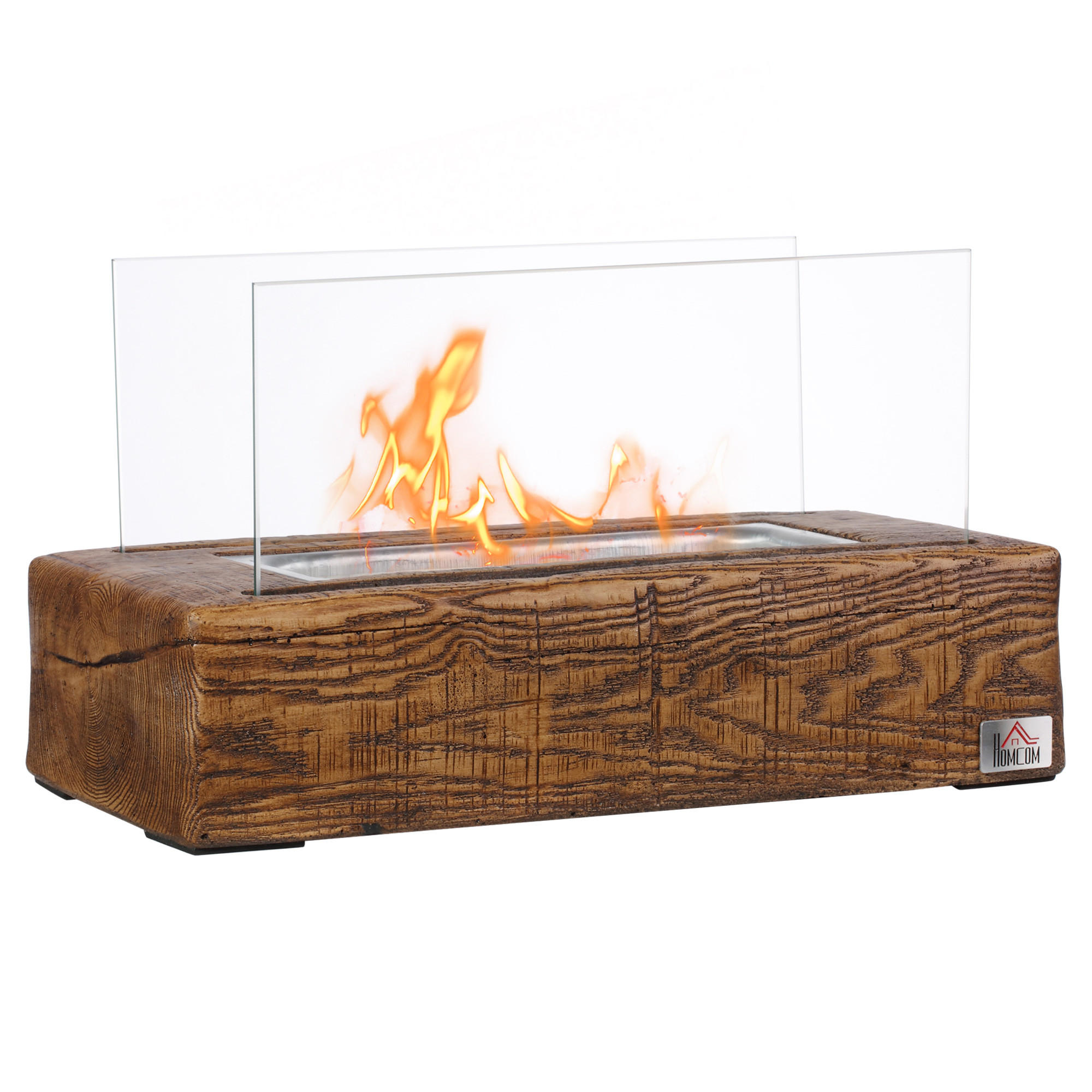ETHANOL Kamin, 1000BTU Tischfeuer, mit Feuerdeckel, Edelstahl, Naturholz - Naturfarben, Metall (16/18/33cm) - HOMCOM