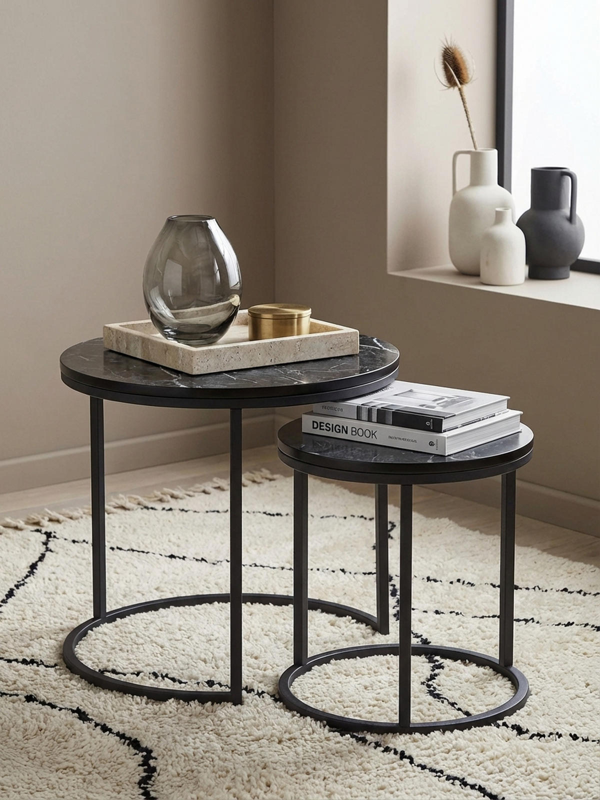BEISTELLTISCH 2er Set Marmoroptik Metall Modern, Schwarz 50x50x45 cm - Schwarz, Holz/Metall (50/50/45cm) - KADIMA DESIGN