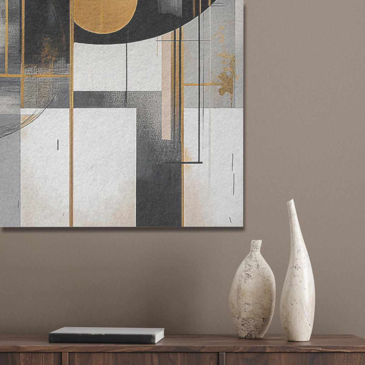 AKUSTIKBILD Abstrakt - Gold - Silber - Formen - Ästhetisch - Modern Wanddeko 60x90 cm - Goldfarben, Kunststoff (60/90/0.9cm) - MuchoWow
