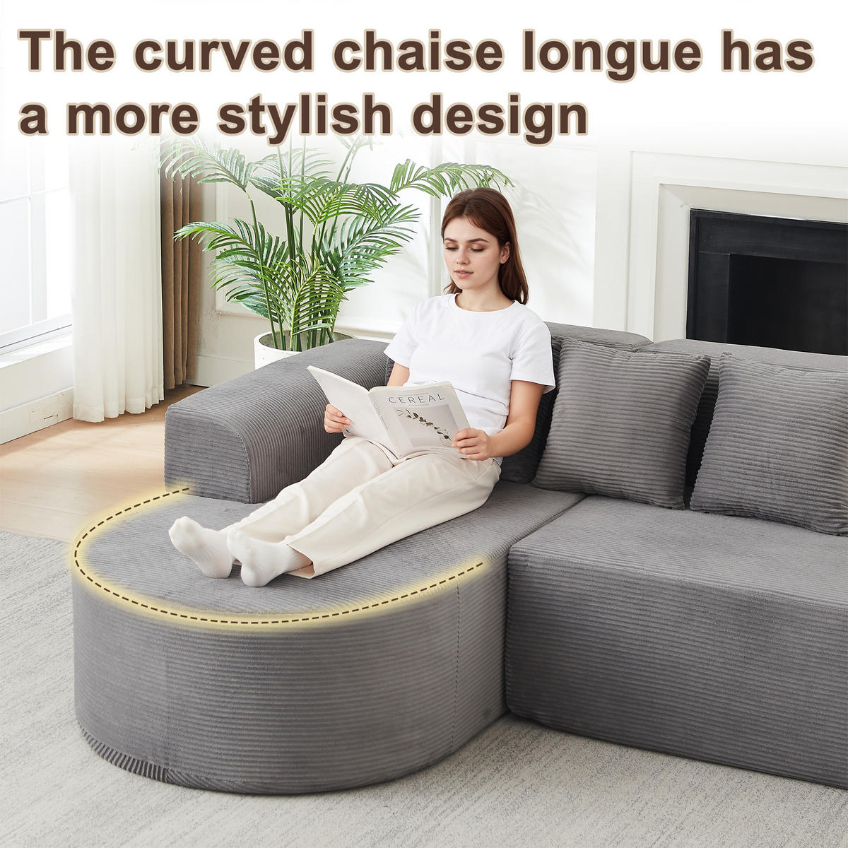 ECKSOFA 220/155/70 cm Grau Cord mit 3 Kissen, Linke Seite - Grau, Textil (220/155cm) - Oxeza