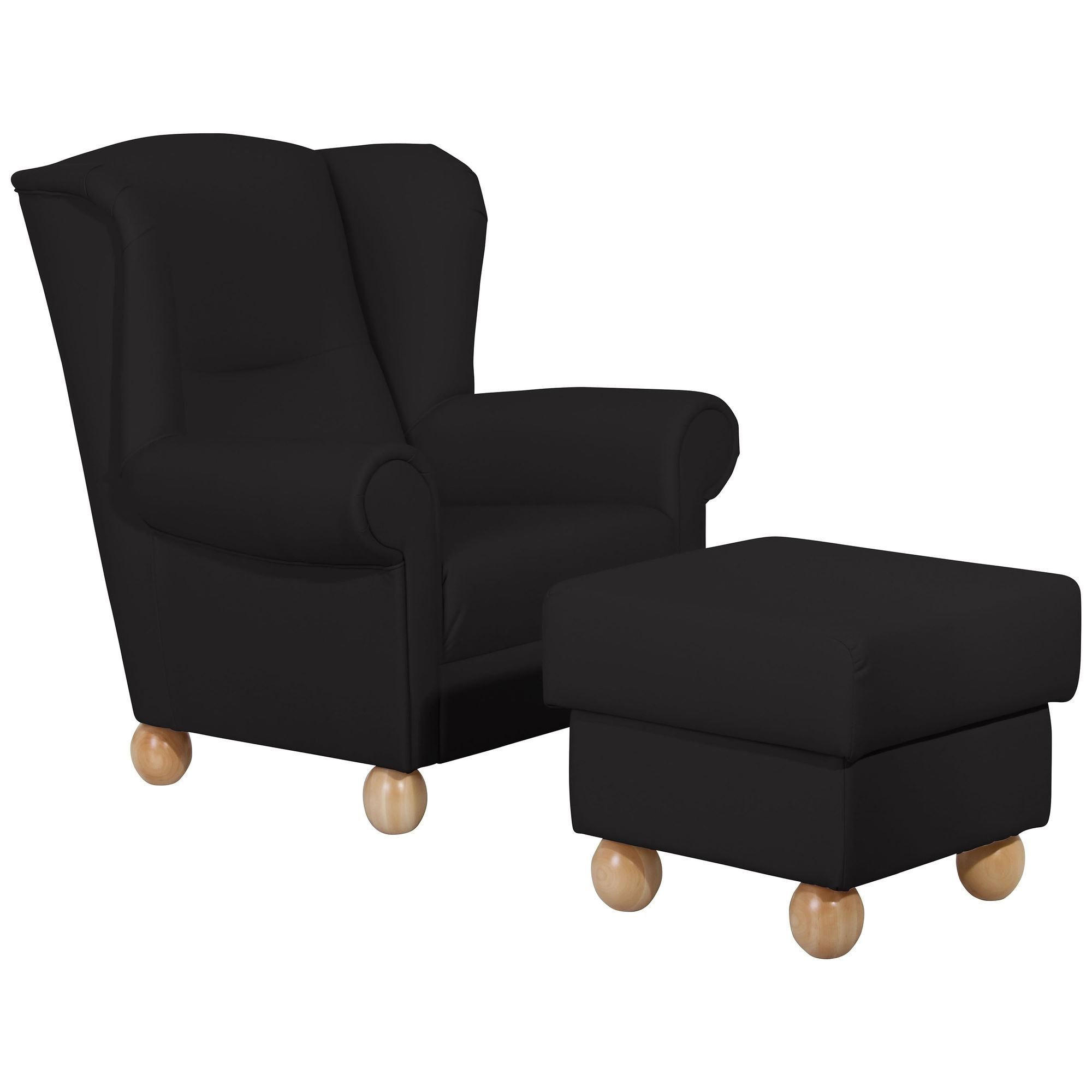OHRENBACKENSESSEL Kasha Bezug Kunstleder Buche natur / schwarz - Buchefarben/Schwarz, Kunststoff (93/103/87cm) - 58aufmkessel