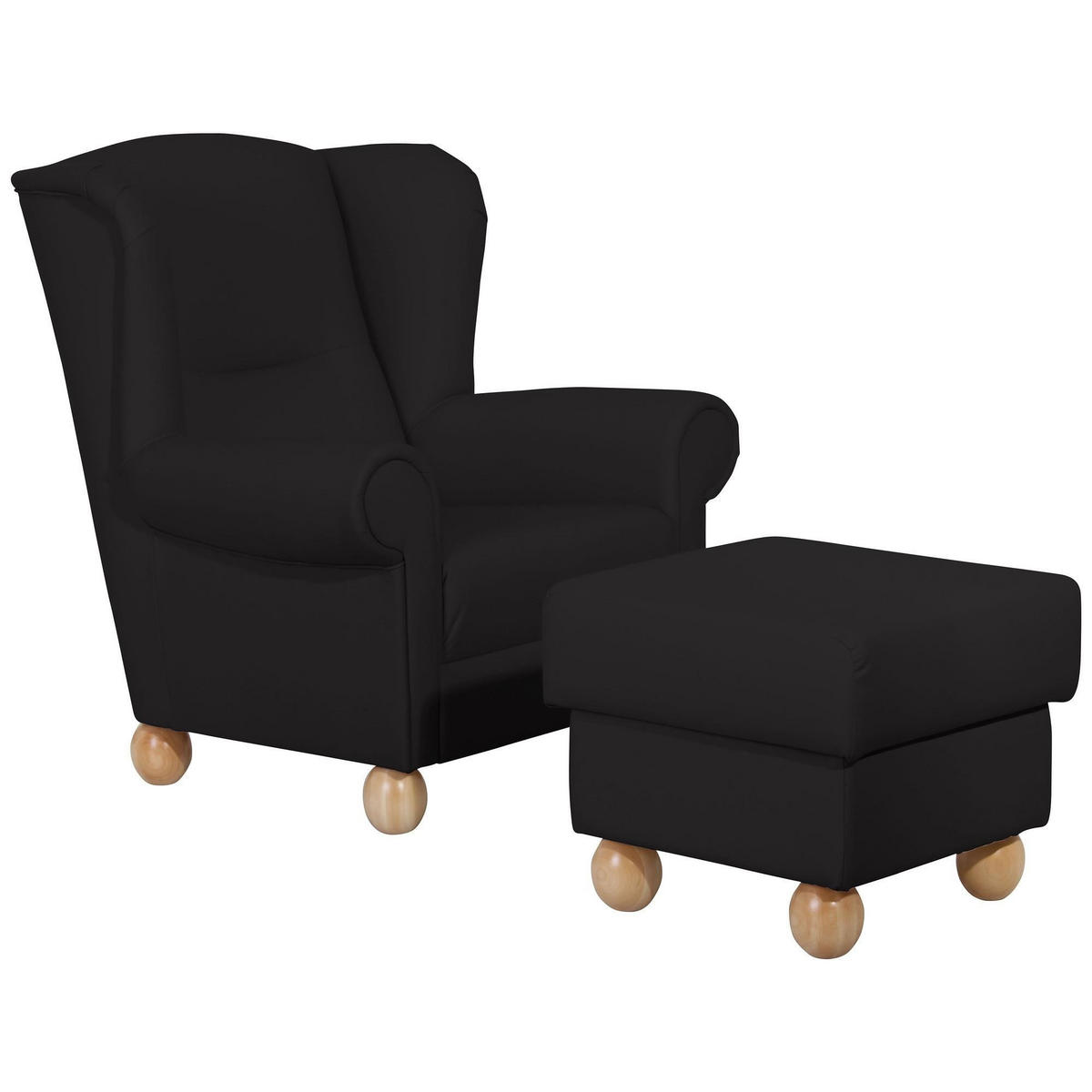 OHRENBACKENSESSEL Kasha Bezug Kunstleder Buche natur / schwarz - Buchefarben/Schwarz, Kunststoff (93/103/87cm) - 58aufmkessel