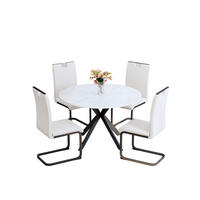 ESSGRUPPE DE-39511 5-teilig, runder Marmortisch Weiß - Weiß, Holzwerkstoff (110/75/110cm) - ComfortXL