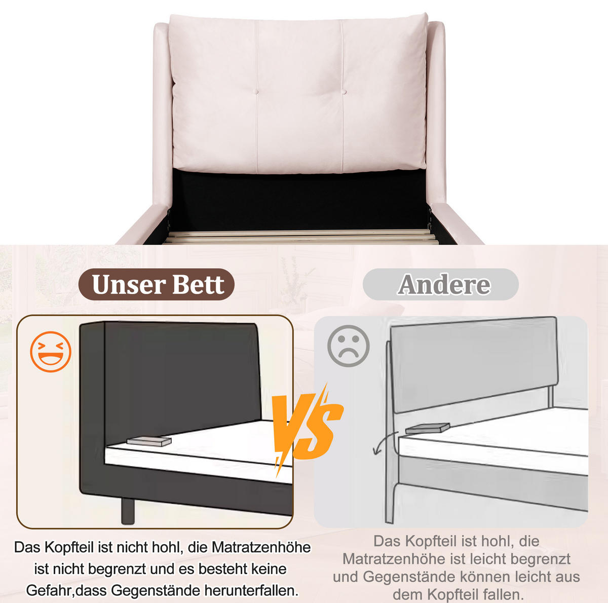 KINDERBETT 90/200 cm mit Lattenrost, höhenverstellbarem gepolstertem Kopfteil und Massivholzbeinen aus Samt, Rosa - Rosa, Textil (90/200cm) - Redom