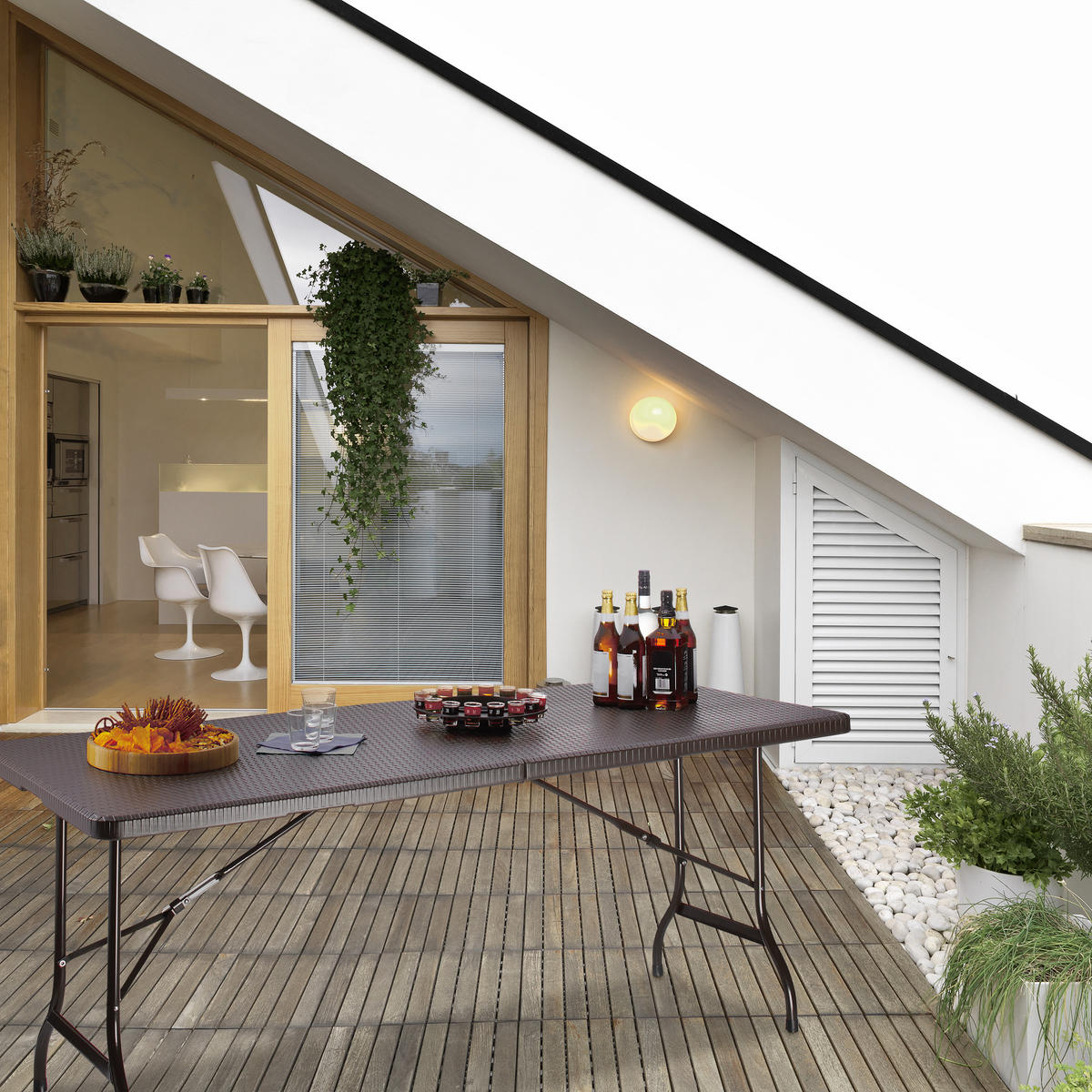 GARTENTISCH - Dunkelbraun, Kunststoff/Metall (74/178/72cm) - Relaxdays