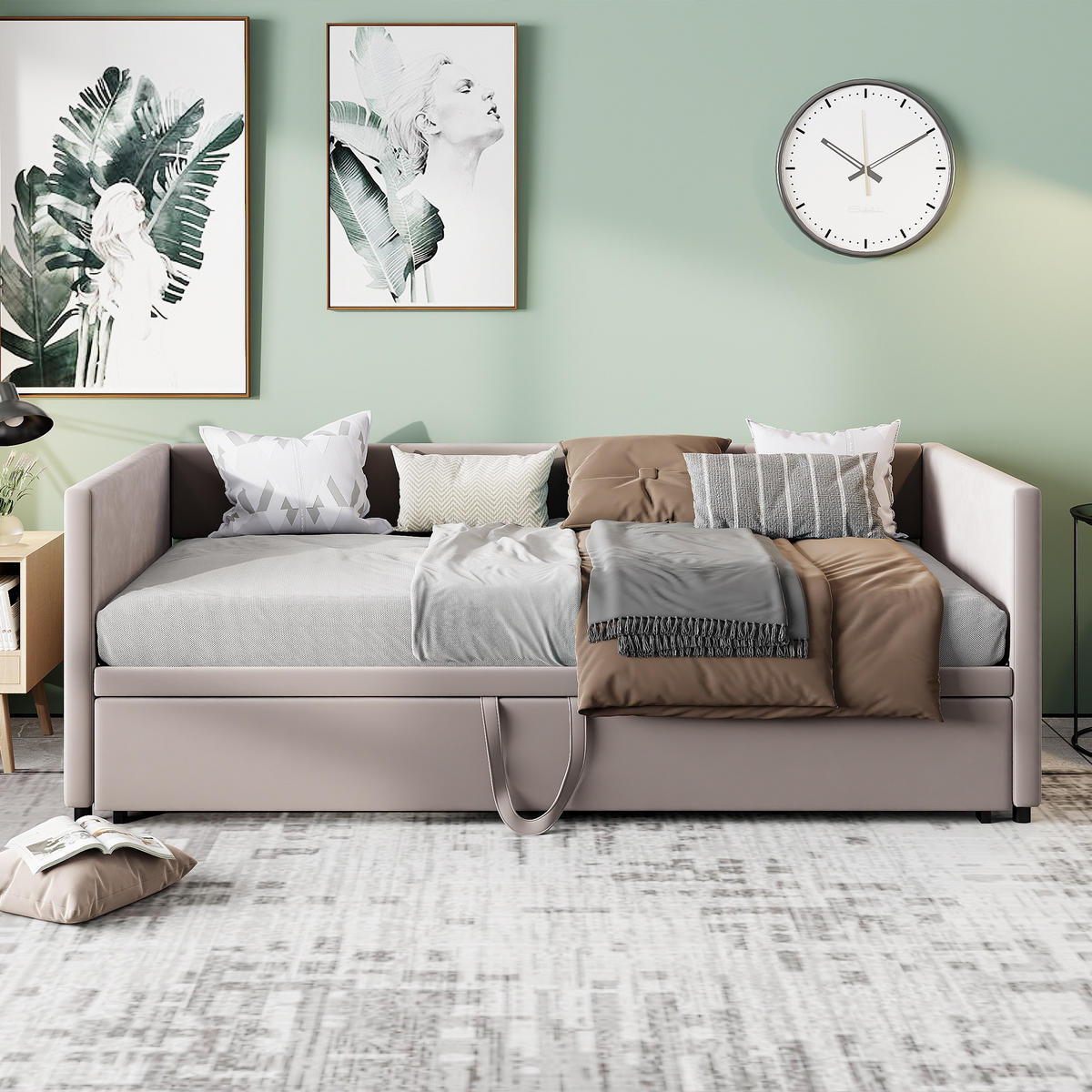 POLSTERBETT 90/190 cm aus Samt Grau mit ausziehbarem Unterbett - Grau, Textil (180/200cm) - Waldena