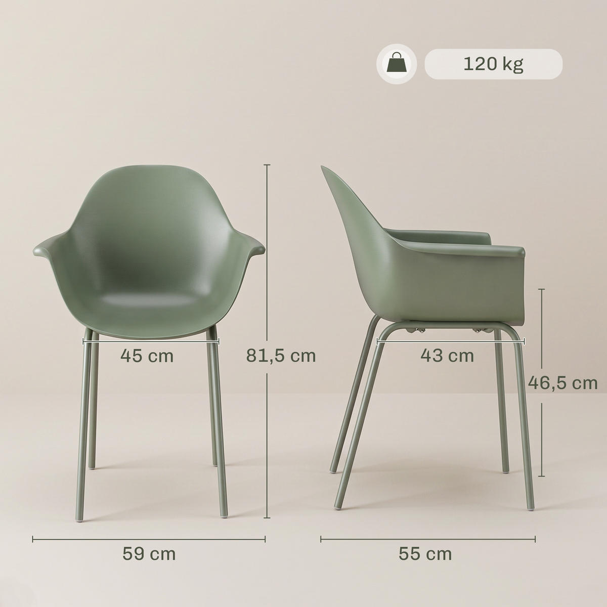 ZAHRADNÍ ŽIDLE, ocel, plast, zelená - zelená barva, kov (55/84/59cm) - Outsunny