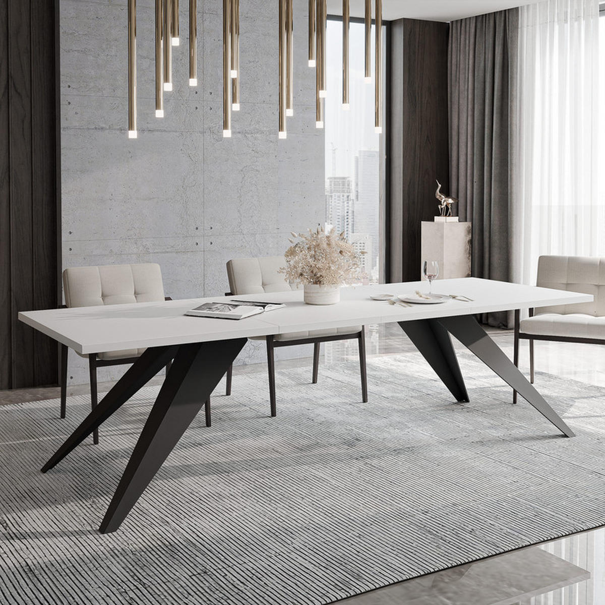 AUSZIEHTISCH XANDRO 140/80/76 cm mit Metallgestell, Schwarz / Weiß - Schwarz/Weiß, Holzwerkstoff/Metall (80/140/76cm) - Idohome