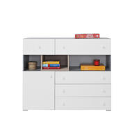 KOMODA GALIA, 110/90/40 cm s 5 zásuvkami, počet dvířek: 1, bílá - bílá/šedá, kompozitní dřevo (110/90/40cm) - MASSENO