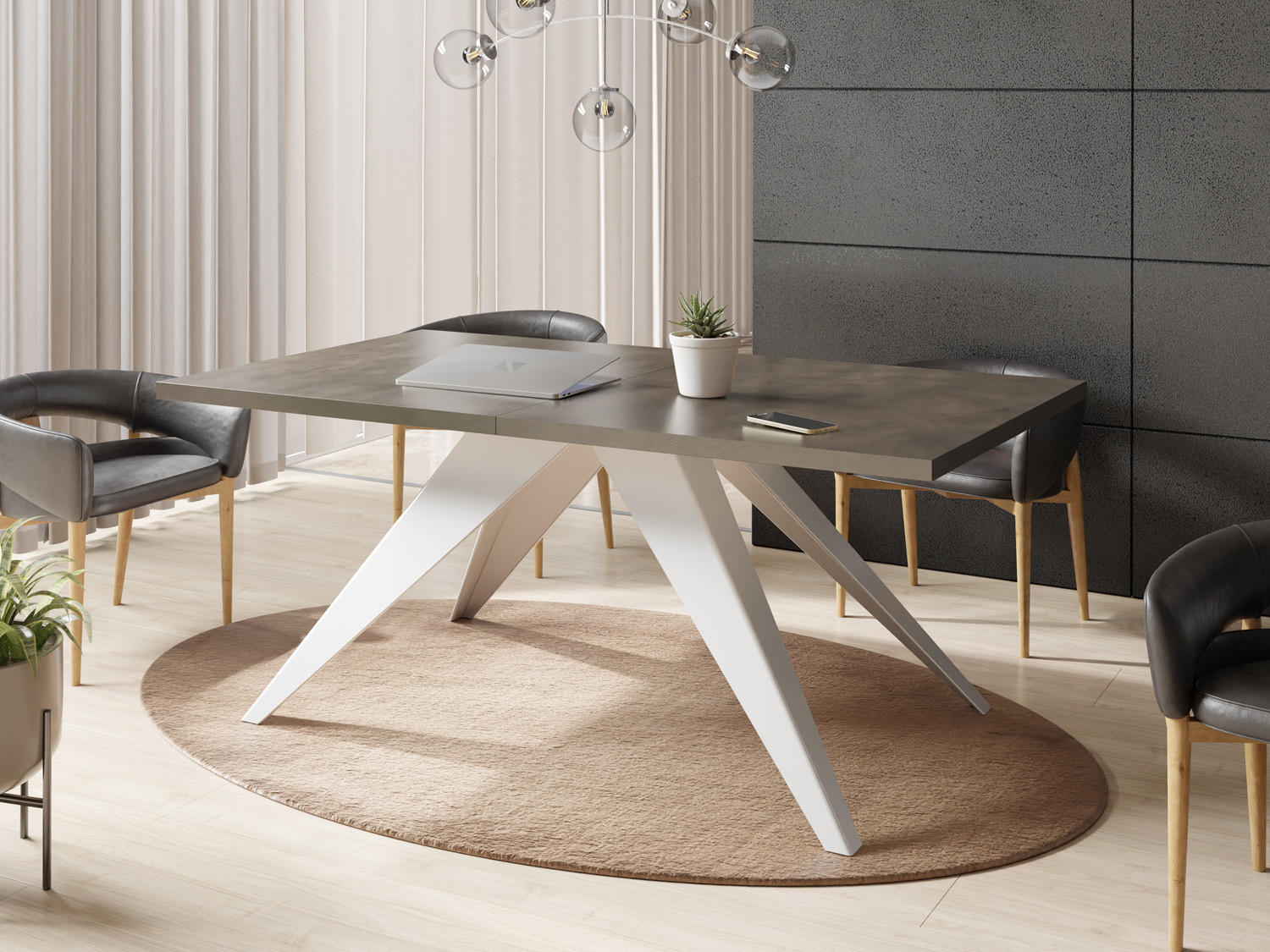 ESSTISCH Vance Weiß rechteckig ausziehbar, Dunkelgrauer Chicago Beton 160-260/90/76 cm - Dunkelgrau/Weiß, Holzwerkstoff/Metall (160/90/76cm) - WFL GROUP