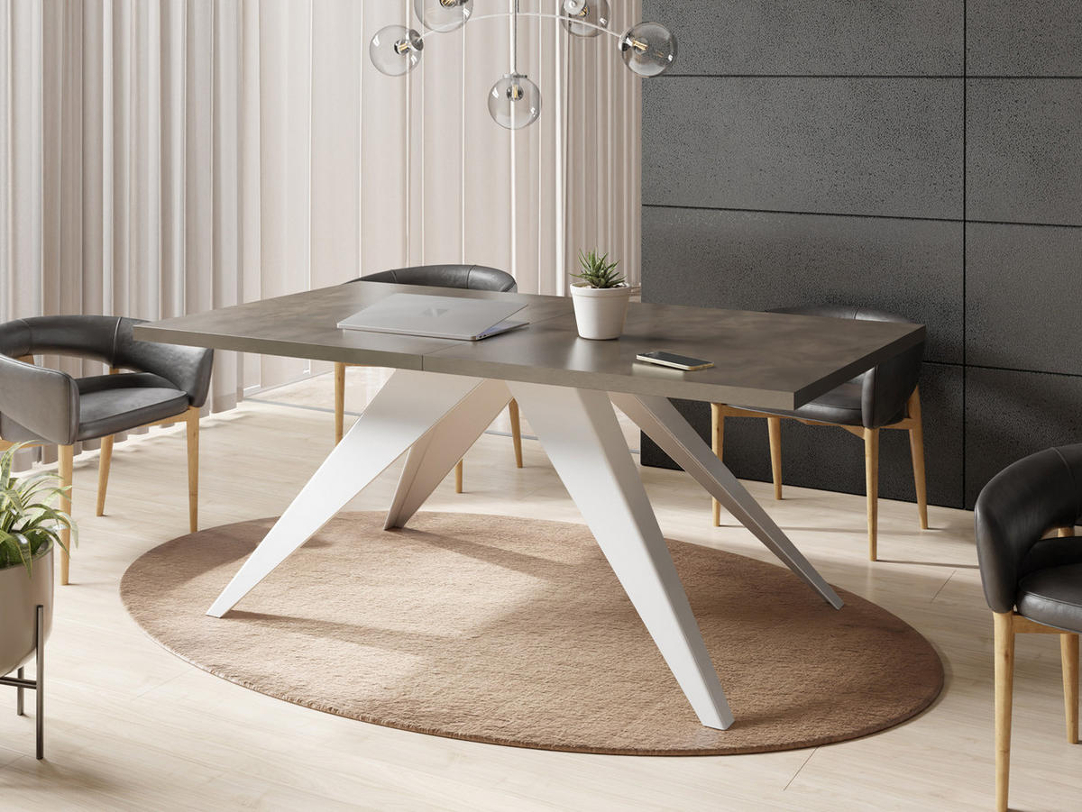 ESSTISCH Vance Weiß rechteckig ausziehbar, Dunkelgrauer Chicago Beton 140-240/80/76 cm - Dunkelgrau/Weiß, Holzwerkstoff/Metall (140/80/76cm) - WFL GROUP