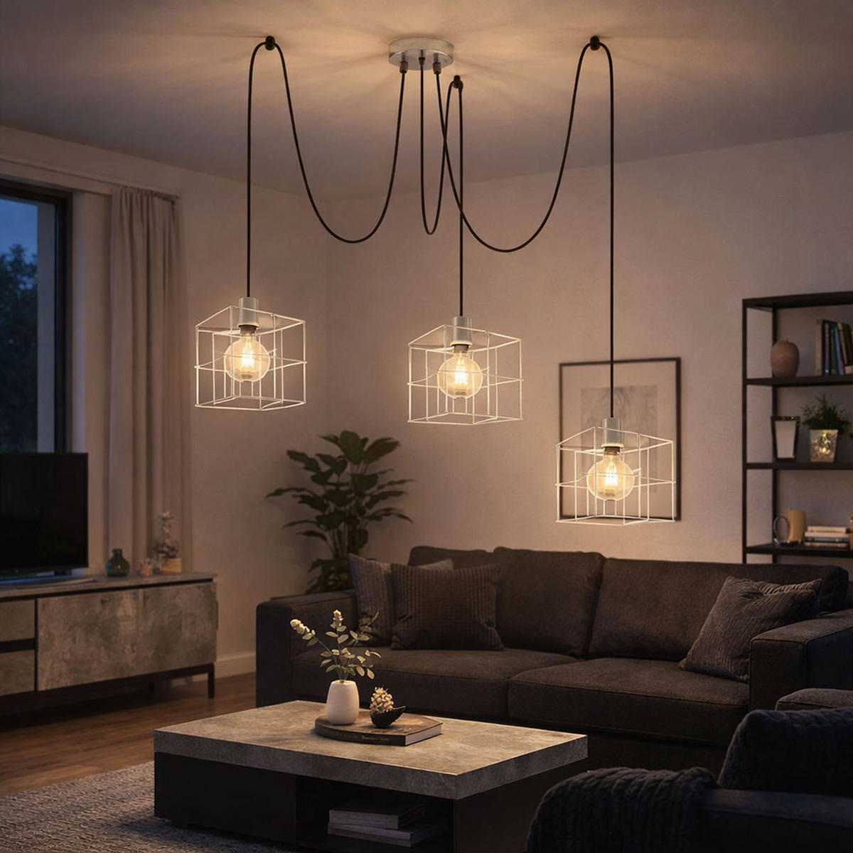 HÄNGELEUCHTE Metall Silber 3 Flammig Gitterschirme - Silberfarben, Metall (20/20/150cm) - Globo Lighting