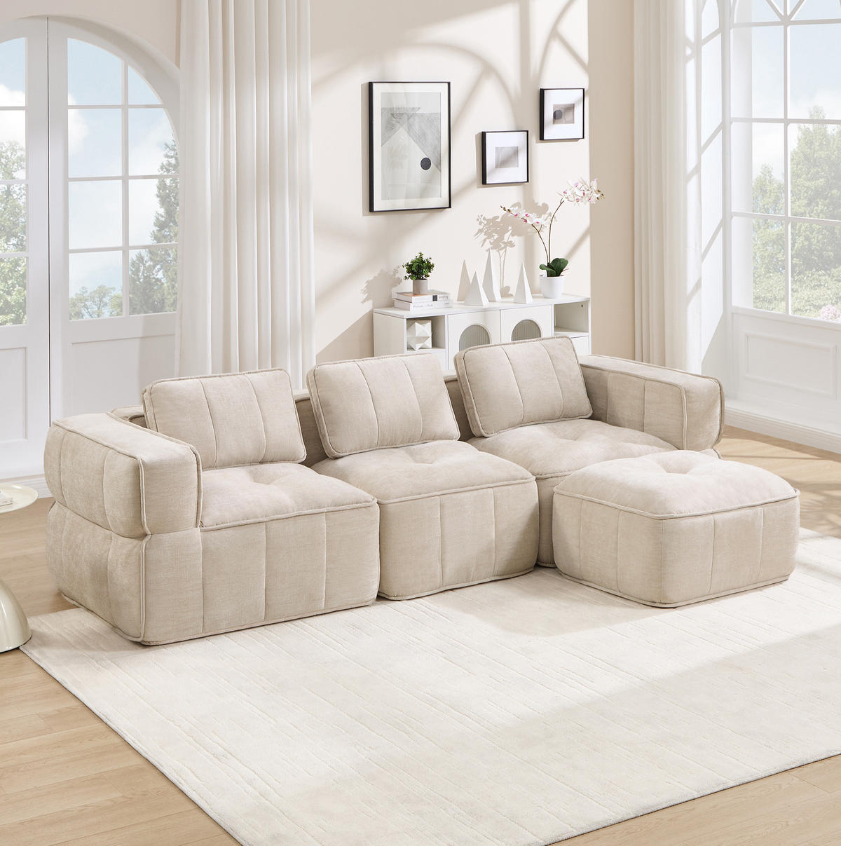 ECKSOFA 271/162/67 cm in Beige aus Polyester, modular und rahmenlos - Beige, Kunststoff (162/271cm) - Flora Grace