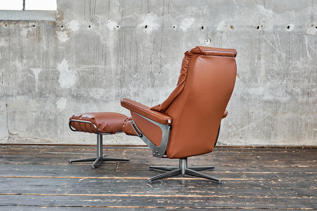 RELAXSESSEL MIT HOCKER MODO Braun Leder - Silberfarben/Braun, Leder/Metall (81/98/90cm) - KAWOLA