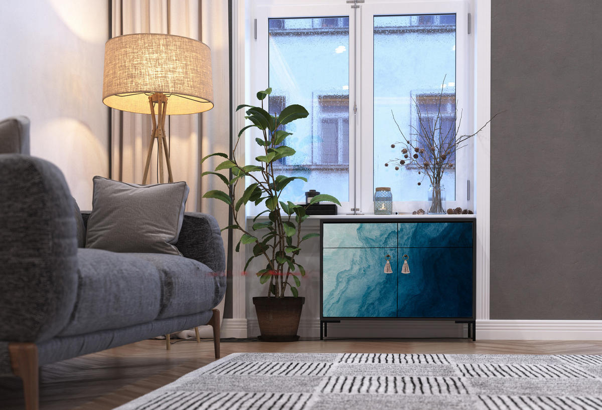 SIDEBOARD aus MDF mit 2 Türen und 2 Schubladen mit ALISE BLUE OCEAN-Muster - Blau, Holzwerkstoff (90/84/45cm) - RNT By Really Nice Things