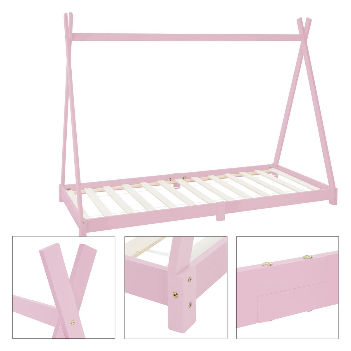 KINDERBETT Tipi 90x200 cm Rosa - Pink, Holz (90/200cm) - ML-DESIGN