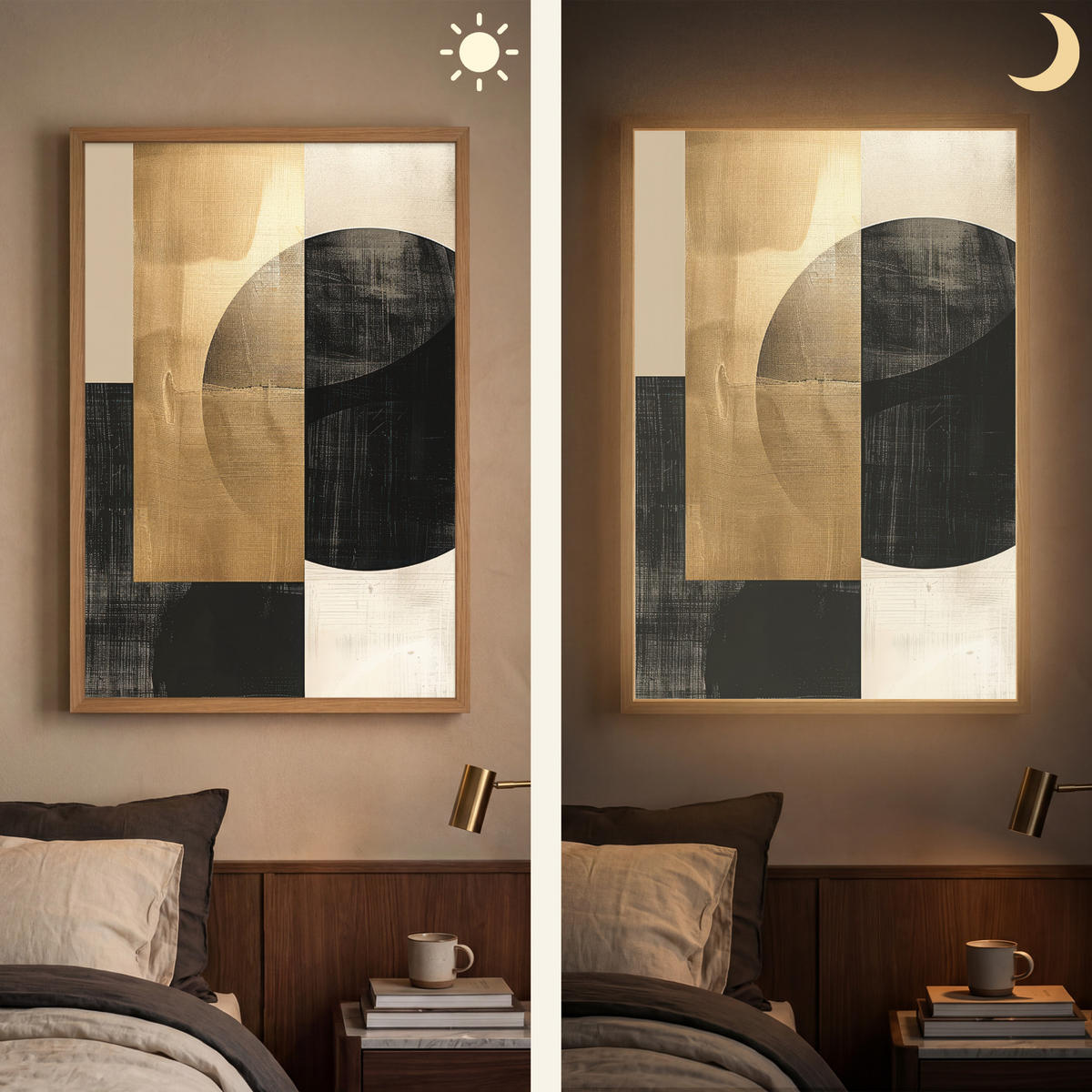 WANDLEUCHTE MIT AKKU Abstrakt - Modern - Schwarz - Gold 60x90 cm - Sandfarben, Holzwerkstoff (60/90/8cm) - OnlyWow