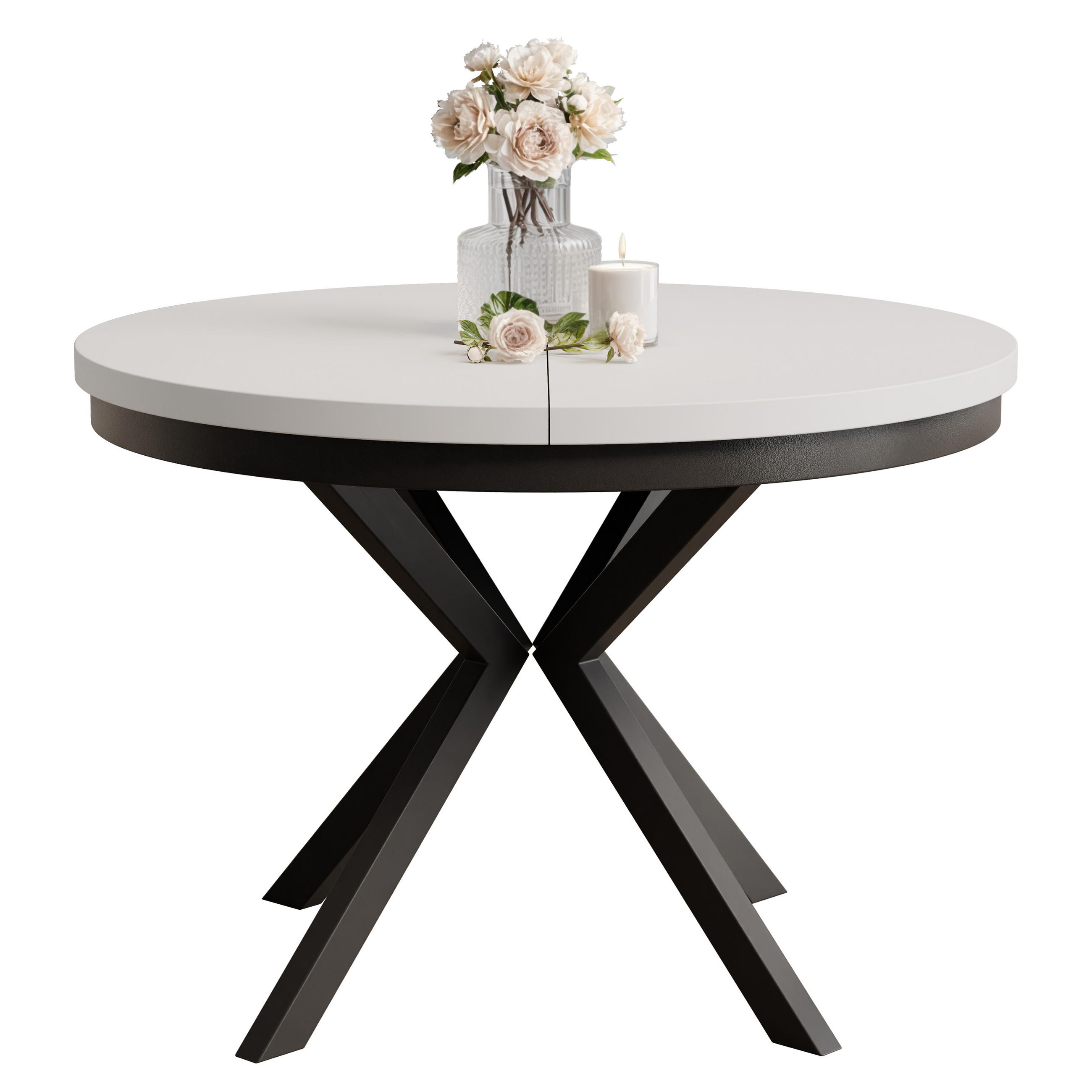 AUSZIEHTISCH MILTON 100-176/76 cm mit Metallgestell, Schwarz / Arktisweiß - Schwarz/Weiß, Holzwerkstoff/Metall (100/100/76cm) - Idohome