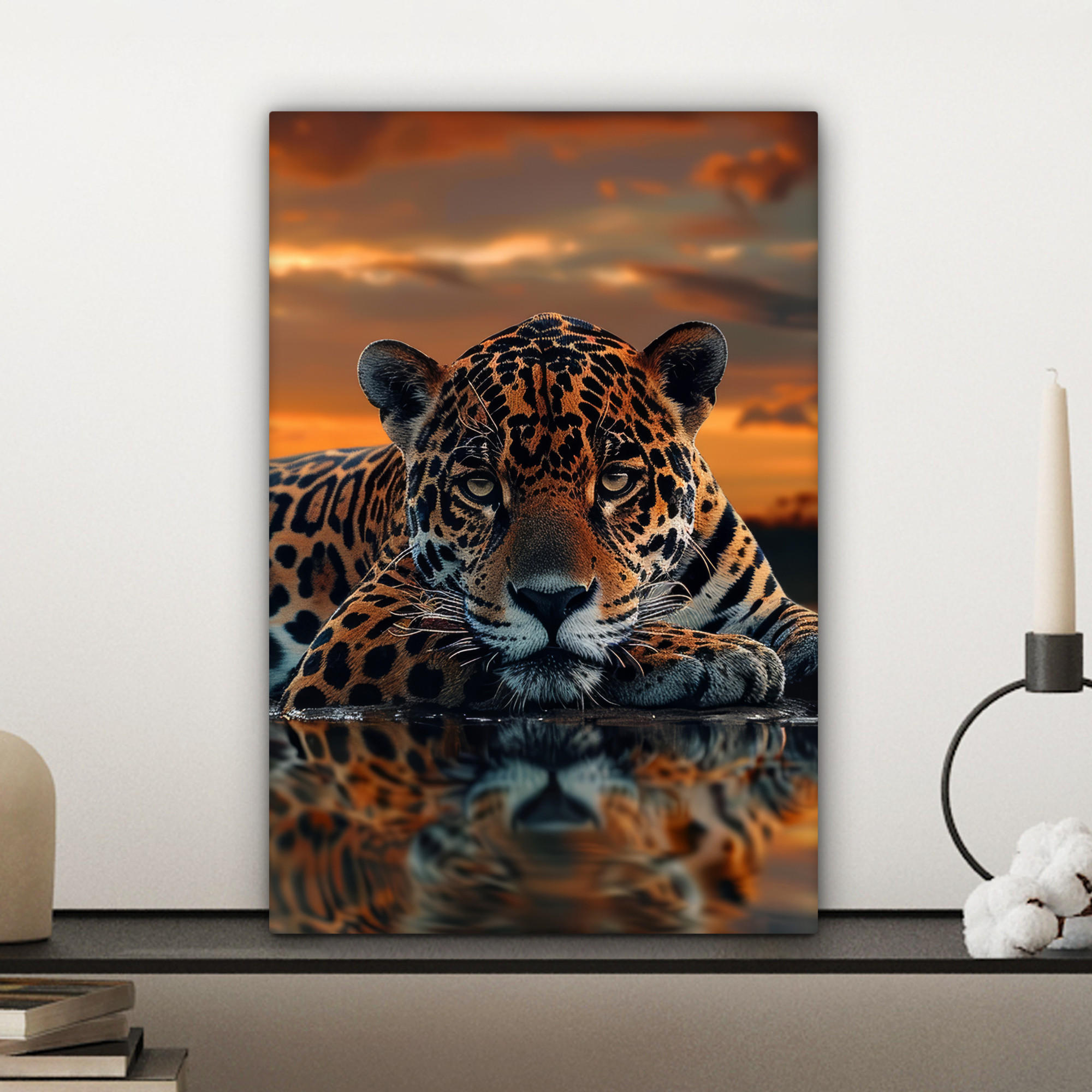 LEINWANDBILD Natur - Leopard - Tier - Sonnenuntergang - Modern 20x30 cm - Orange, Textil (20/30cm) - MuchoWow
