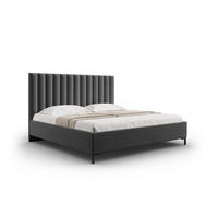 BETT mit Bettkasten und Kopfteil Allison aus strukturiertem Stoff dunkelgrau 160x200cm - Dunkelgrau, Textil (160/200cm) - Micadoni