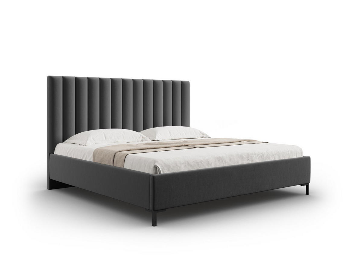 BETT mit Bettkasten und Kopfteil Allison aus strukturiertem Stoff dunkelgrau 160x200cm - Dunkelgrau, Textil (160/200cm) - Micadoni