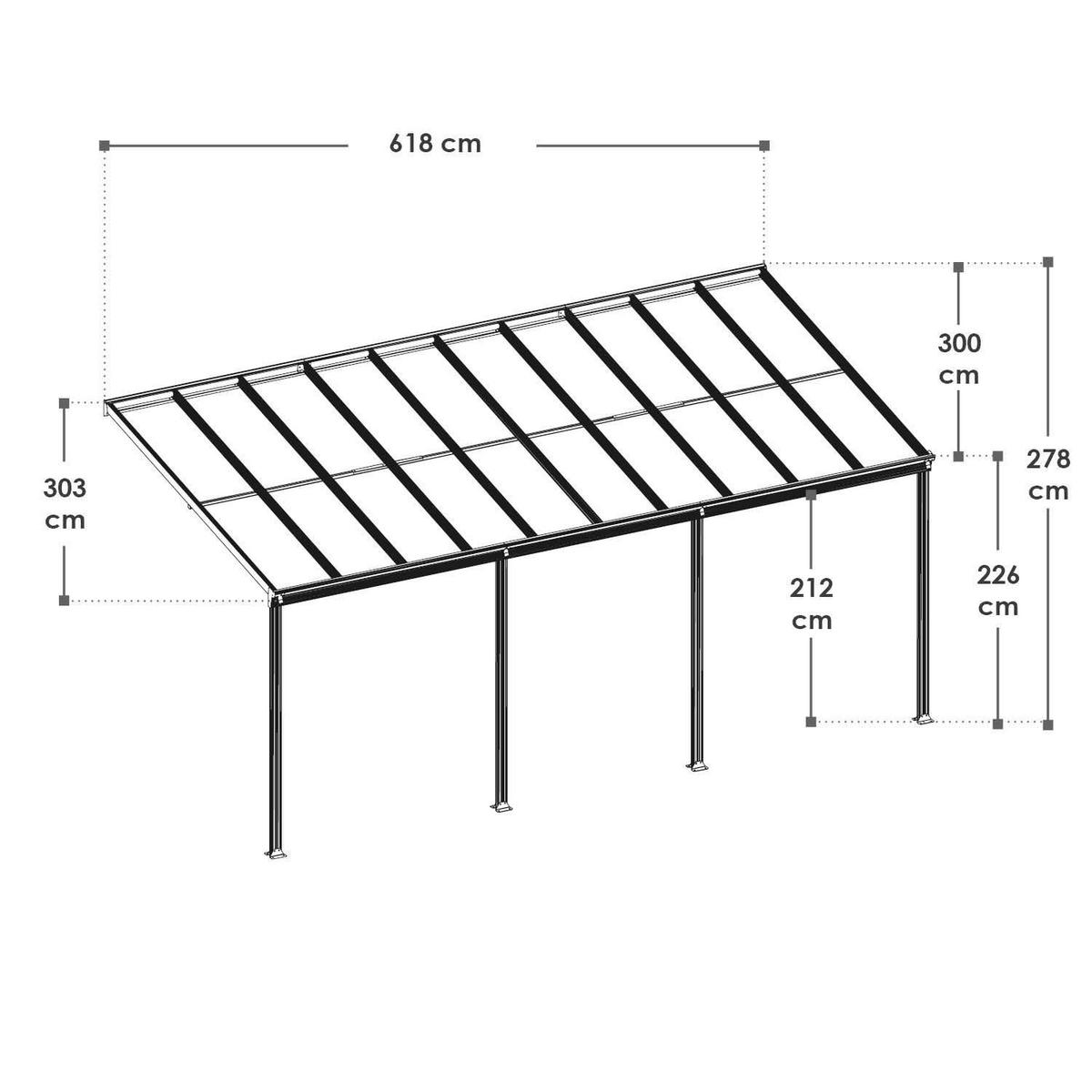 TERRASSENDACH Borneo Aluminium 6x3m dunkelgrau - Dunkelgrau, Metall (618/178/303cm) - Juskys