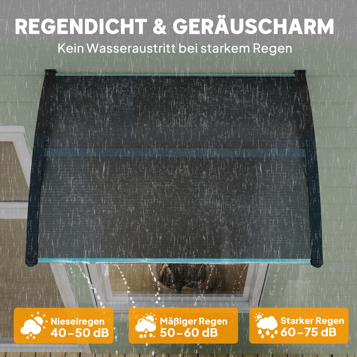 VORDACH-FÜR-HAUSTÜR Polycarbonat Schwarz - Schwarz, Kunststoff (75/23/100cm) - Outsunny