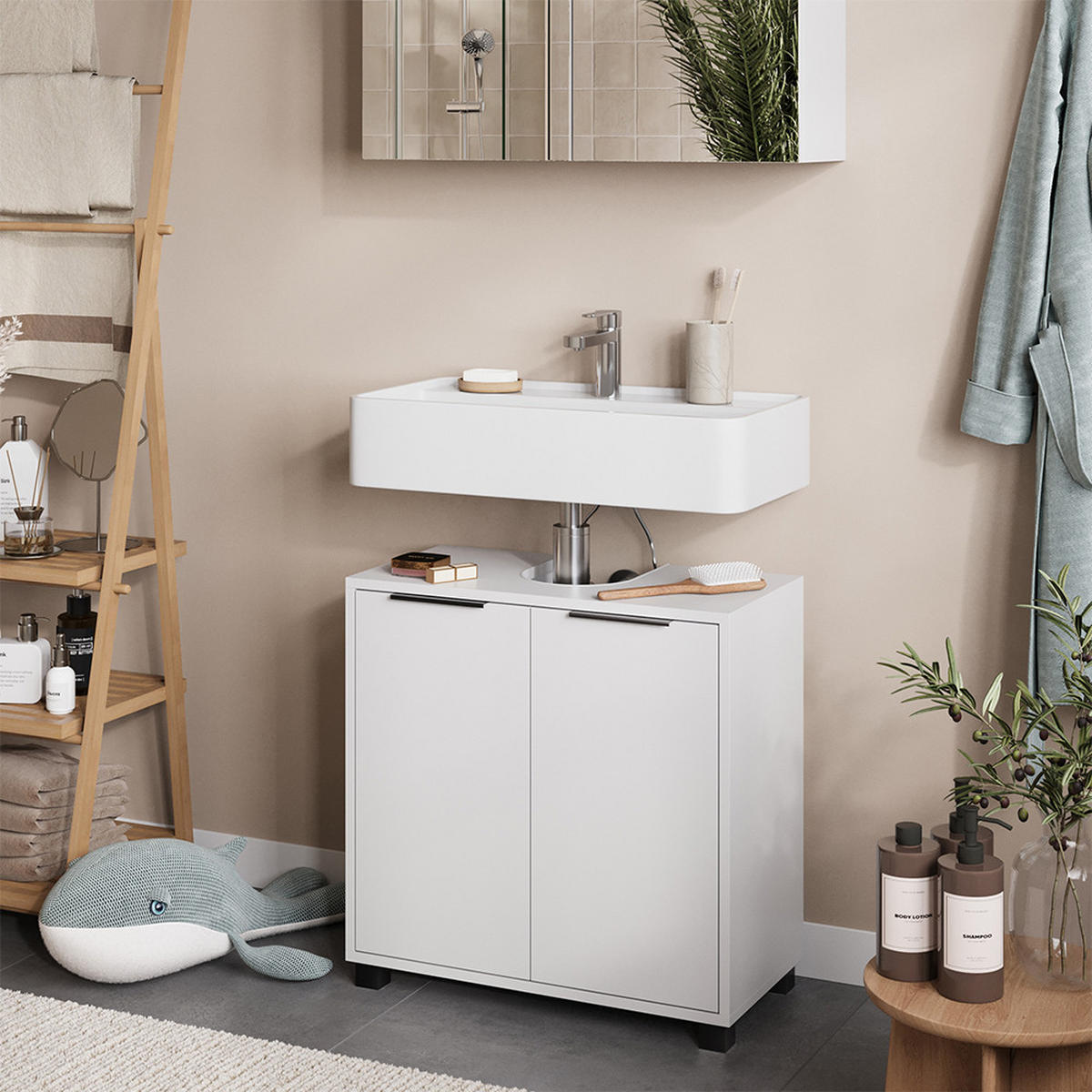 WASCHBECKENUNTERSCHRANK Alina Weiß 60 x 60 cm mit Türen - Weiß, Holzwerkstoff (60/60/30cm) - Vicco