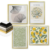 WANDBILDER 4er Set - 50x50 cm & 40x60 cm Goldrahmen - Zitronenkräuter und -blätter - Goldfarben, Kunststoff (50/50cm) - ArtPrintCave