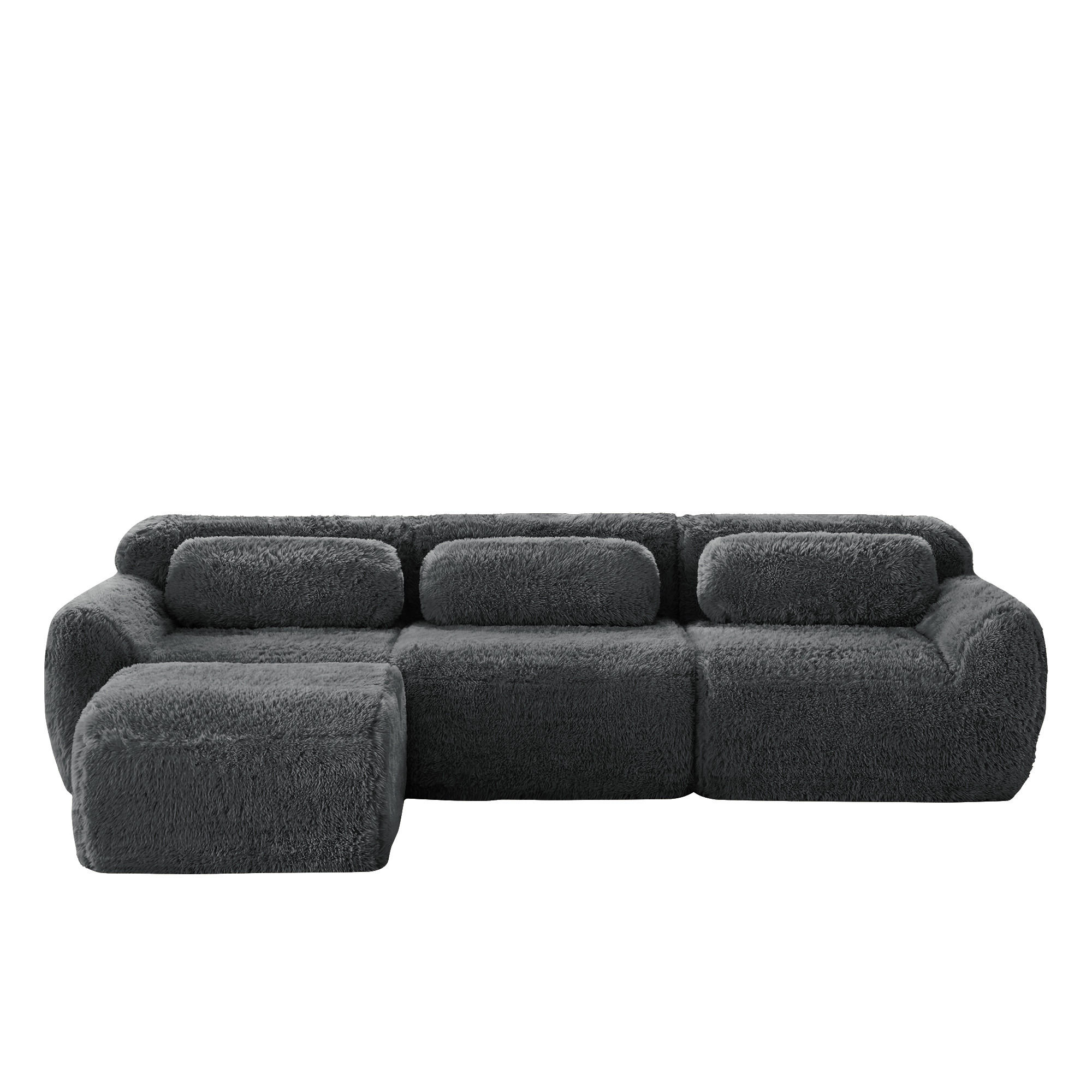 ECKSOFA Plüsch Grau mit Kissen - Grau, Textil (291/179cm) - WISHDOR