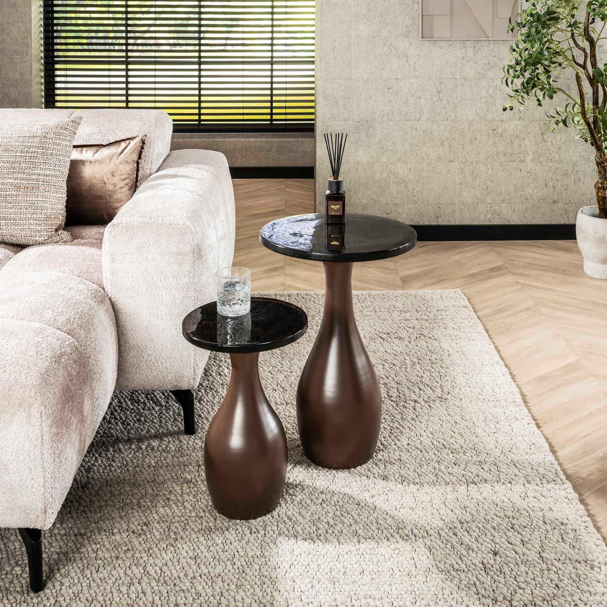 BEISTELLTISCH Eclipse Braun 40/40/60 cm - Kupferfarben, Glas (40/40/60cm) - Hoyz Collection