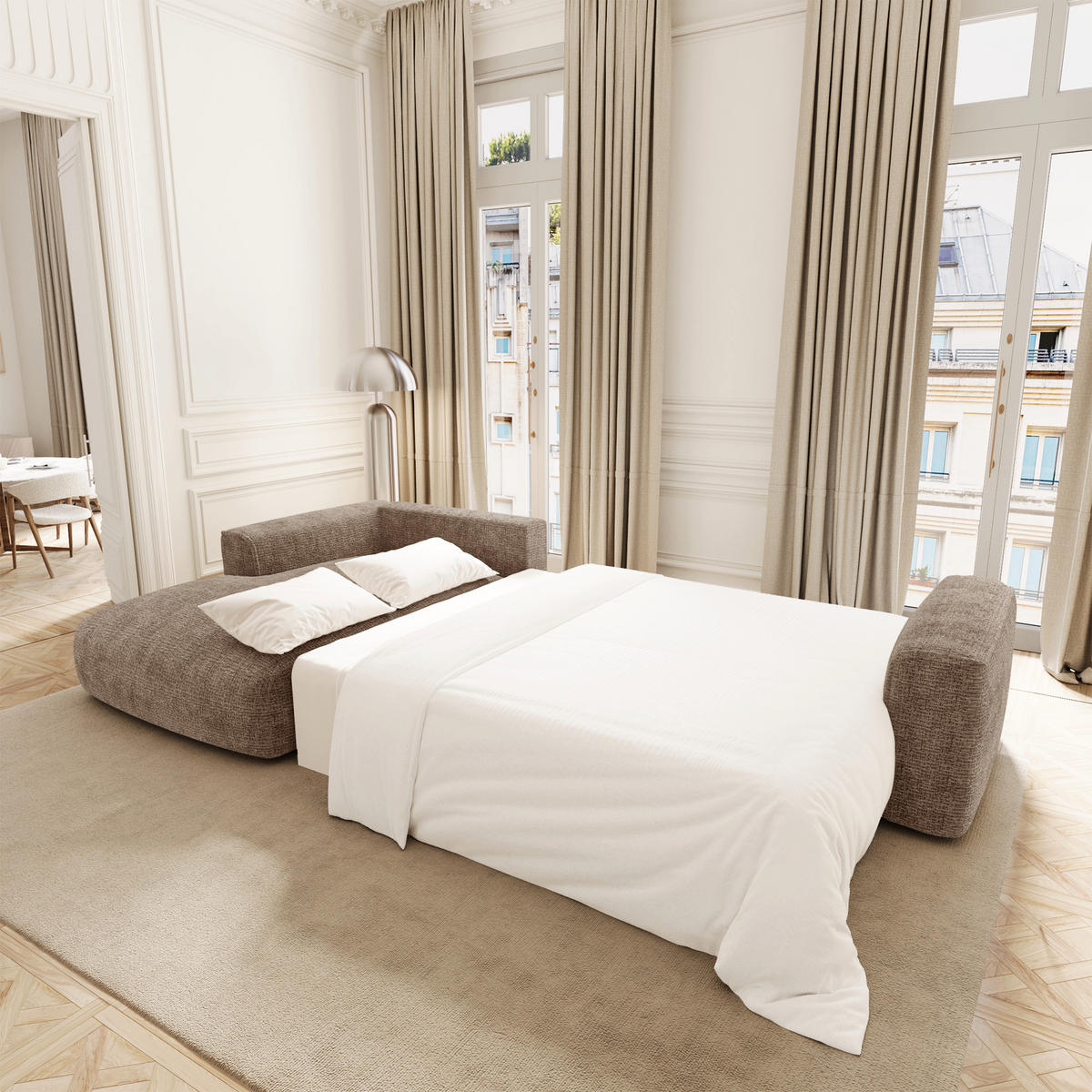 LINKSECK-SCHLAFSOFA mit Stauraum COMO Köpergewebe mit weichem Griff Braun 297cm - Braun, Textil (297/167cm) - Premium Interiors