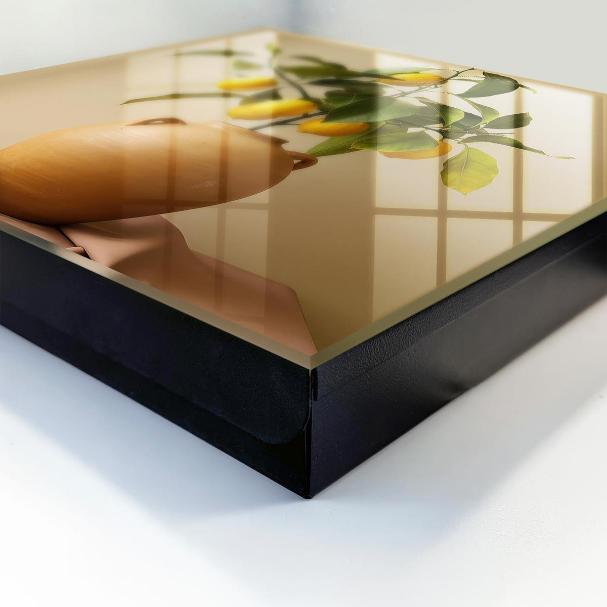 SCHLÜSSELBOX Schwarz 30x30 cm- Türöffnung nach rechts - Zitronen in einem Krug - Gelb, Metall (30/30/5cm) - TULUP