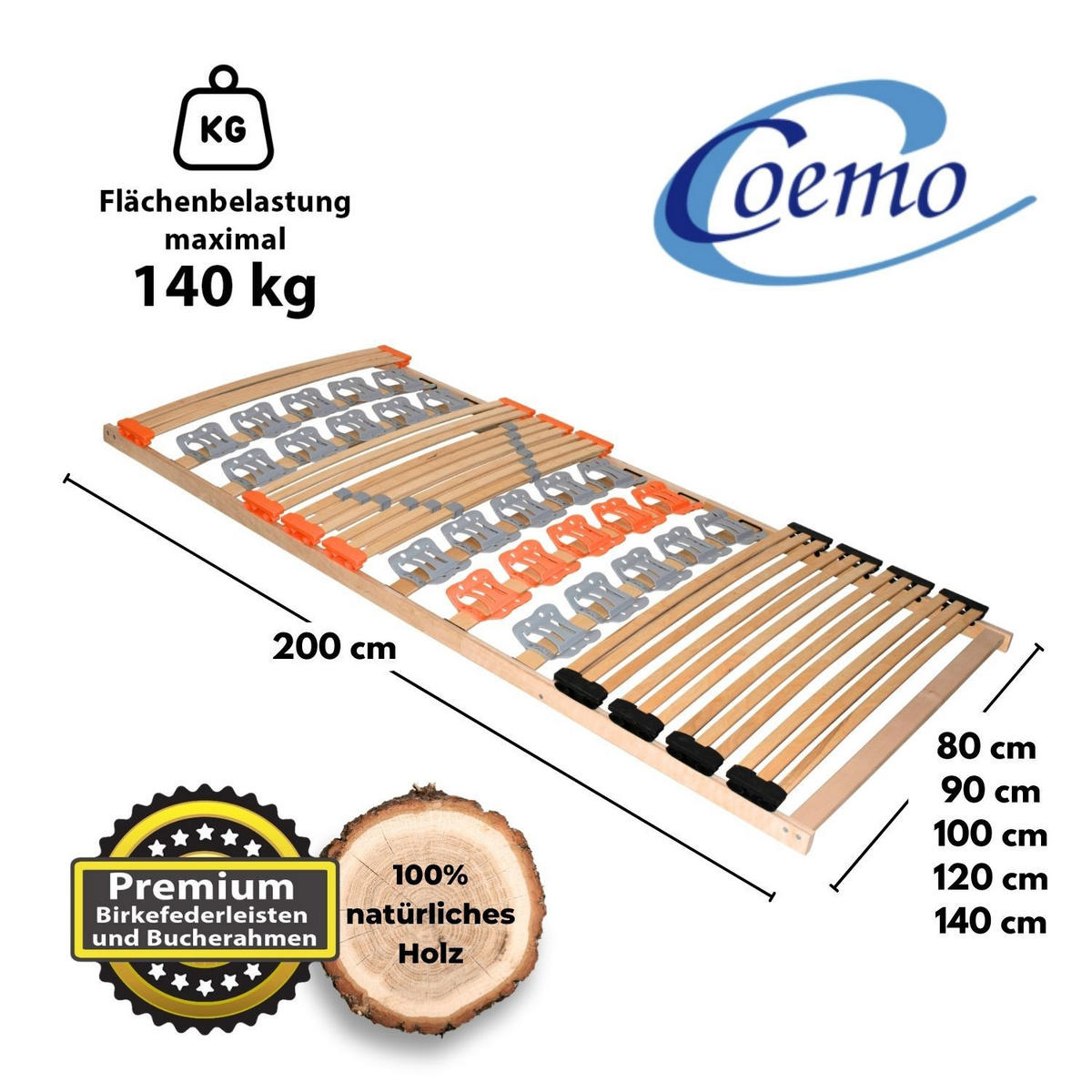 TELLERLATTENROST KOMBIFLEX NV 140x200 cm - Naturfarben, Holz (140/200cm) - Coemo