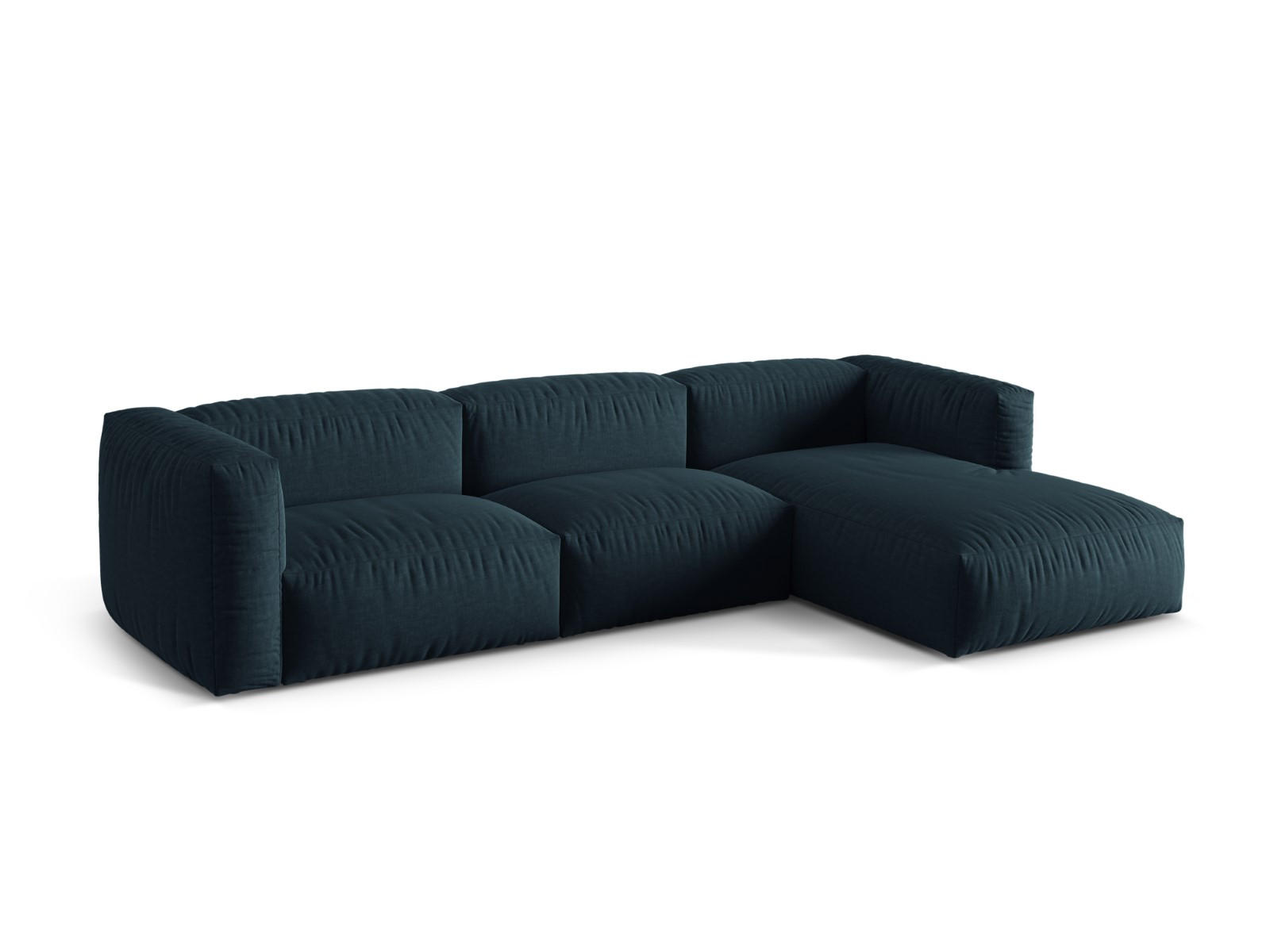 ECKSOFA modular rechts Martina aus strukturiertem Stoff jeansblau 3 Sitzplätze - Blau, Textil (176/332cm) - Micadoni