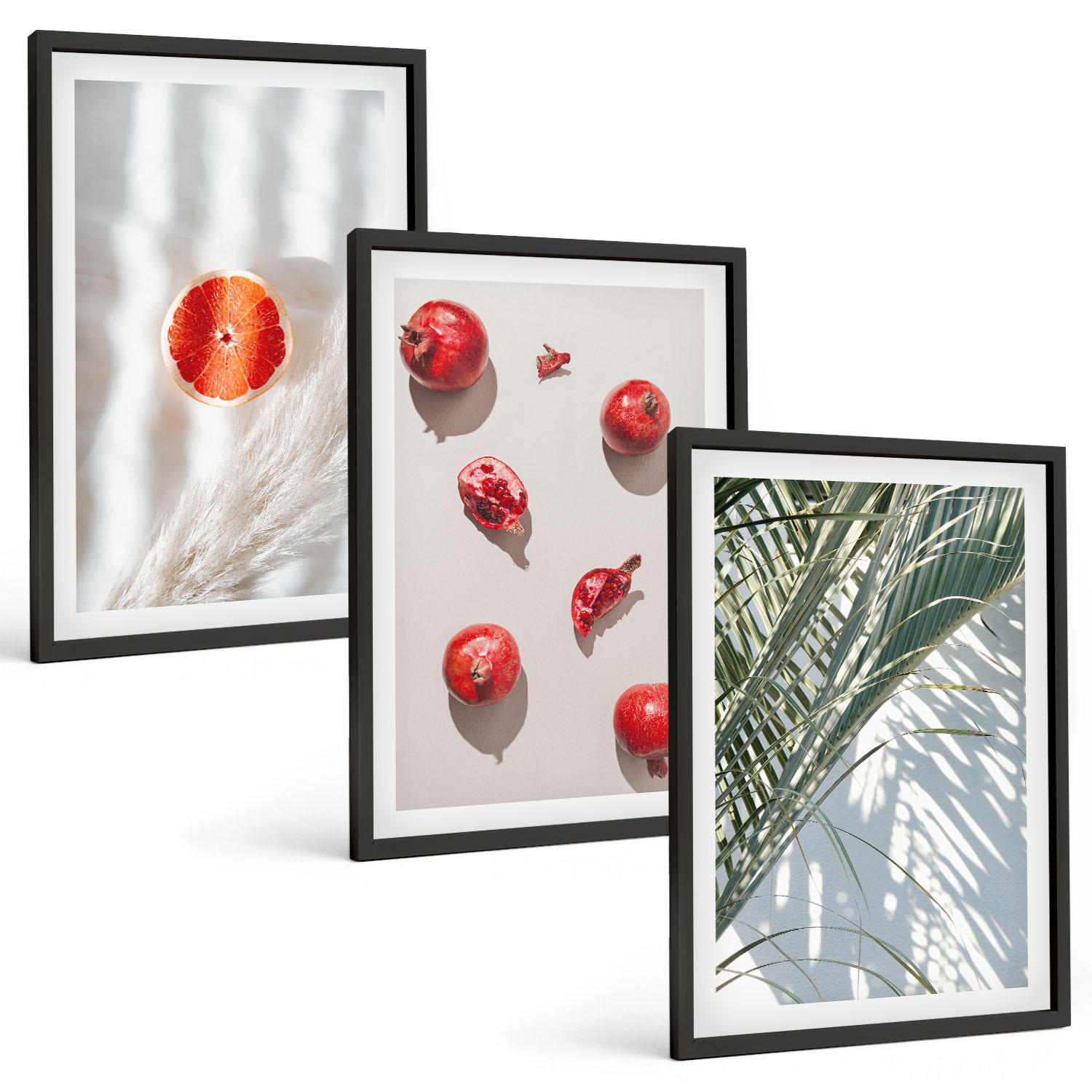 BILDER SET 3er Set - 40x60 cm Schwarzer Rahmen - Feiertagspalmenfrüchte - Schwarz, Kunststoff (40/60cm) - TULUP