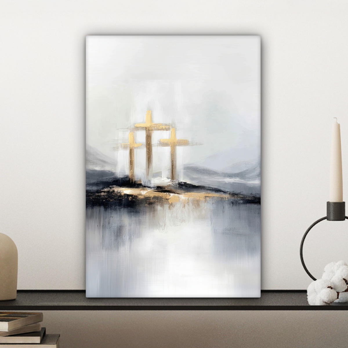 LEINWANDBILD Abstrakt - Malerei - Christentum - Kreuz Deko Wohnzimmer 20x30 cm - Weiß, Textil (20/30cm) - MuchoWow