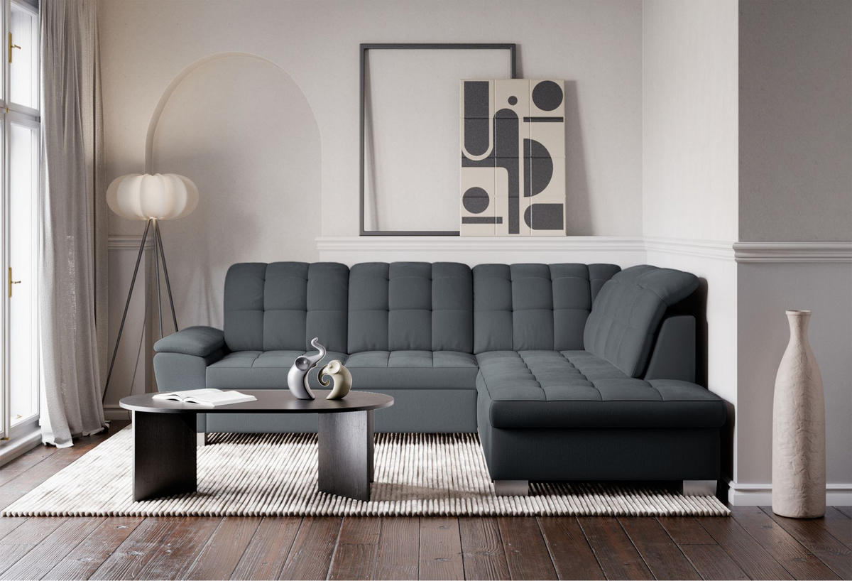 ECKSOFA Jamaal Dunkelgrau rechtsseitig - Dunkelgrau/Schwarz, Textil (258/212cm) - Selsey