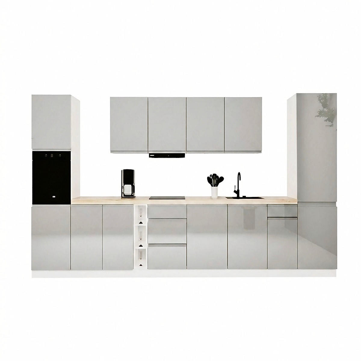 KÜCHENZEILE 440 cm - KA23-M440- in Grau/Hochglanz - Grau, Holz (440/212/58cm)